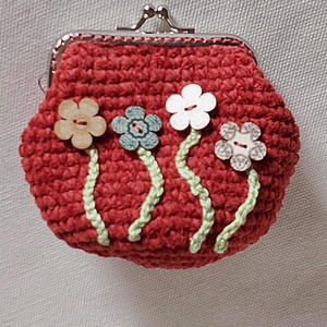 Tégla színű horgolt mini csatos pénztárca - táska & tok - pénztárca & más tok - aprópénztartó - Meska.hu