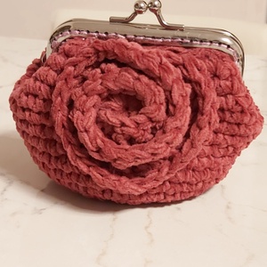 Mályva színű horgolt mini csatos pénztárca, Táska & Tok, Pénztárca & Más tok, Aprópénztartó, Horgolás, MESKA