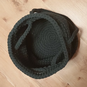Horgolt sötétzöld színű táska zsinórfonalból - táska & tok - kézitáska & válltáska - válltáska - Meska.hu