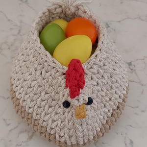 Horgolt tyúkocska kosár - otthon & életmód - dekoráció - asztal és polc dekoráció - dekorációs tál, tartó - Meska.hu