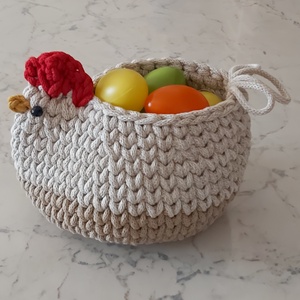 Horgolt tyúkocska kosár - otthon & életmód - dekoráció - asztal és polc dekoráció - dekorációs tál, tartó - Meska.hu