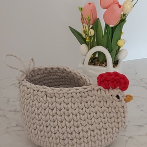 Horgolt tyúkocska kosár M méretben - otthon & életmód - dekoráció - asztal és polc dekoráció - dekorációs tál, tartó - Meska.hu