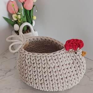 Horgolt tyúkocska kosár - otthon & életmód - dekoráció - asztal és polc dekoráció - dekorációs tál, tartó - Meska.hu