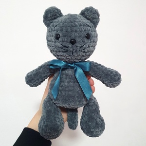 Horgolt amigurumi plüss szürke cica, Játék & Sport, Plüssállat & Játékfigura, Cica, Horgolás, MESKA