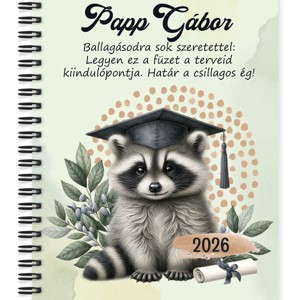 Személyre szabható - 2026 Ballagás - Mosómedve mintás füzet - Meska.hu
