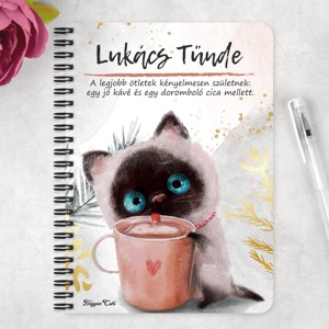 Személyre szabható - Kávézós cicus mintás A6-os füzet - otthon & életmód - papír, írószer - jegyzetfüzet & napló - Meska.hu