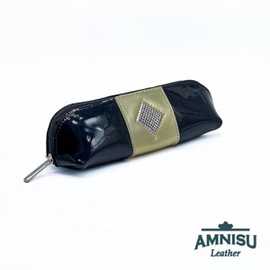 Fekete lakk - arany lakk rombusz swarovski köves bőr neszeszer / tolltartó L8002-2008, Táska & Tok, Neszesszer, , MESKA