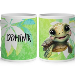 Névvel kérhető - Pálmafás cuki teknős mintás bögre, Otthon & Életmód, Konyhafelszerelés, tálalás, Tálalás, Bögre & Csésze, , MESKA
