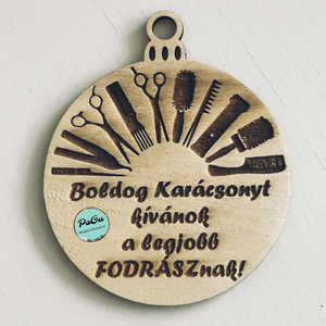 Fodrász karácsonyfa dísz, Karácsony, Karácsonyi lakásdekoráció, Karácsonyfadíszek, Gravírozás, pirográfia, MESKA