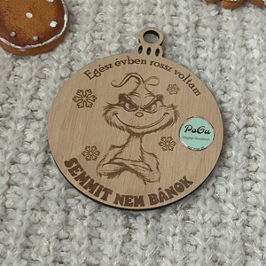 Grinch4 karácsonyfa dísz, Karácsony, Karácsonyi lakásdekoráció, Karácsonyfadíszek, Gravírozás, pirográfia, MESKA