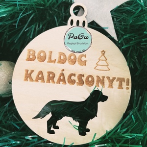 Golden retriever karácsonyfa dísz, Karácsony, Karácsonyi lakásdekoráció, Karácsonyfadíszek, Gravírozás, pirográfia, MESKA