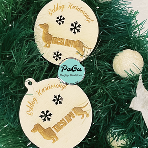 Páros tacskó karácsonyfa dísz, Karácsony, Karácsonyi lakásdekoráció, Karácsonyfadíszek, Gravírozás, pirográfia, MESKA