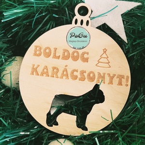Francia bulldog karácsonyfa dísz - karácsony - karácsonyi lakásdekoráció - karácsonyfadíszek - Meska.hu