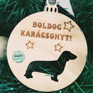 Tacskó karácsonyfa dísz, Karácsony, Karácsonyi lakásdekoráció, Karácsonyfadíszek, Gravírozás, pirográfia, MESKA