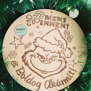Grinch karácsonyi tábla, Otthon & Életmód, Dekoráció, Ajtó- és ablak dekoráció, Ajtótábla, Gravírozás, pirográfia, MESKA