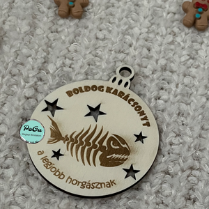 Horgász karácsonyfa dísz, Karácsony, Karácsonyi lakásdekoráció, Karácsonyfadíszek, Gravírozás, pirográfia, MESKA