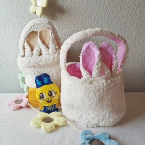 Nyuszi kosár - rózsaszín vagy bézs, Ünnepi díszek, dekorációk, Húsvéti díszek és dekorációk, Húsvéti tojástartó, , MESKA