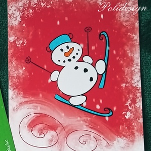 Kép keret nélkül - Hóember, Karácsony, Karácsonyi ajándékozás, Karácsonyi képeslap, üdvözlőlap, ajándékkísérő, Fotó, grafika, rajz, illusztráció, MESKA