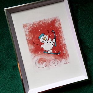 Kép keret nélkül - Hóember - karácsony - karácsonyi ajándékozás - karácsonyi képeslap, üdvözlőlap, ajándékkísérő - Meska.hu