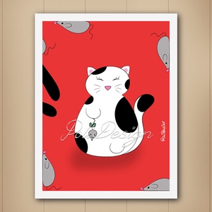 Kép - Egeres macska / Foltos - illusztráció, grafika - digitálisan rajzolt kép, keret nélkül, Művészet, Grafika & Illusztráció, Művészi nyomat, Fotó, grafika, rajz, illusztráció, Mindenmás, MESKA