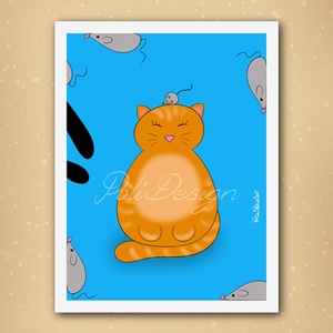 Illusztráció, grafika - Egeres macska / Narancs - kép - digitálisan rajzolt kép, keret nélkül, Művészet, Grafika & Illusztráció, Művészi nyomat, Fotó, grafika, rajz, illusztráció, Mindenmás, MESKA