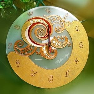 Óra - Sárkány aranyban - festett üveg nagyméretű falióra - Meska.hu