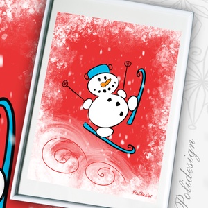 Kép keret nélkül - Hóember - karácsony - karácsonyi ajándékozás - karácsonyi képeslap, üdvözlőlap, ajándékkísérő - Meska.hu