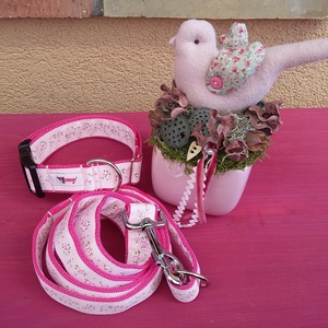 Polka Dog shabby, vintage rózsás nyakörv-póráz szett, eper-puncsfagyi színben - Meska.hu