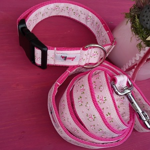 Polka Dog shabby, vintage rózsás nyakörv-póráz szett, eper-puncsfagyi színben -  - Meska.hu