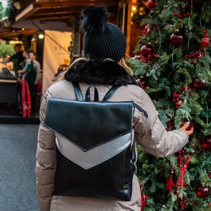 fekete - ezüst metál hátizsák, Táska & Tok, Hátizsák, Hátizsák, Varrás, MESKA