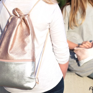 rosegold - ezüst textilbőr gymbag, Táska & Tok, Hátizsák, Tornazsák, Gymbag, Varrás, MESKA