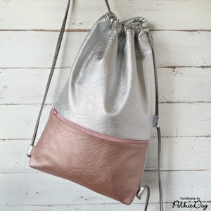 ezüst - rosegold textilbőr gymbag - táska & tok - hátizsák - tornazsák, gymbag - Meska.hu