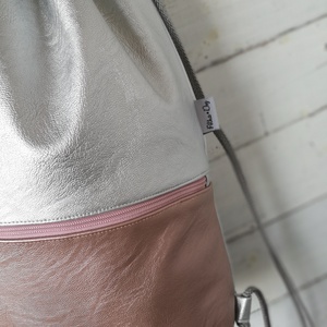 ezüst - rosegold textilbőr gymbag - táska & tok - hátizsák - tornazsák, gymbag - Meska.hu