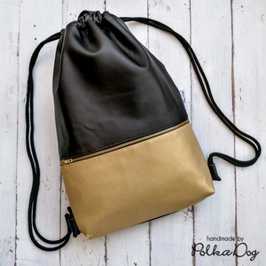 fekete - arany metál textilbőr gymbag - táska & tok - hátizsák - tornazsák, gymbag - Meska.hu