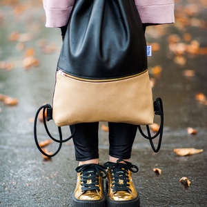 fekete - arany metál textilbőr gymbag - táska & tok - hátizsák - tornazsák, gymbag - Meska.hu