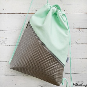 Menta - bronz gyémánt textilbőr gymbag, Táska & Tok, Hátizsák, Tornazsák, Gymbag, Varrás, MESKA