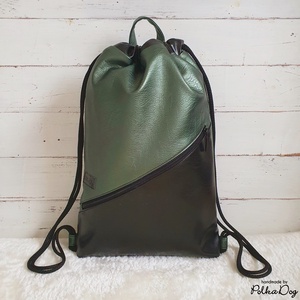 sötétzöld - fekete metál textilbőr gymbag, Táska & Tok, Hátizsák, Tornazsák, Gymbag, Varrás, MESKA