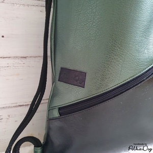 sötétzöld - fekete metál textilbőr gymbag - táska & tok - hátizsák - tornazsák, gymbag - Meska.hu