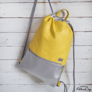 Sárga - ezüst textilbőr gymbag - táska & tok - hátizsák - tornazsák, gymbag - Meska.hu