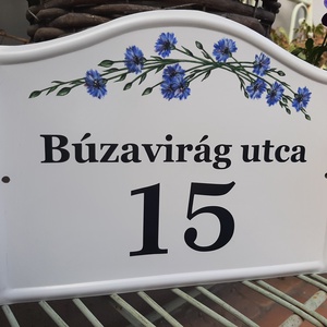 Házszám/utca tábla búzavirág mintával - otthon & életmód - ház & kert - házszám - Meska.hu