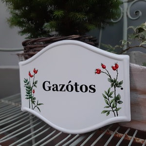 Házszám/utca tábla csipkebogyó mintával - otthon & életmód - ház & kert - házszám - Meska.hu