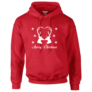 Karácsonyi kapucnis felnőt pulóver Szerelmes szarvasokkal - karácsony - karácsonyi ruházat - karácsonyi póló & pulcsi - Meska.hu