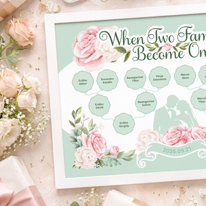 Romantikus-virágos családfa, esküvői köszönőajándék, személyre szabható, 3 generációs, A3-as - digitális termék - művészet - grafika & illusztráció - digitális - Meska.hu