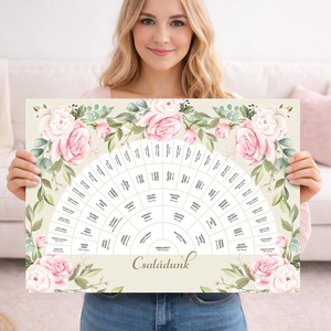 Családfa, 6 generációs, személyre szabható legyeződiagram formában, rózsamintával, A2-es méretben - digitális termék, Művészet, Grafika & Illusztráció, Digitális, , MESKA