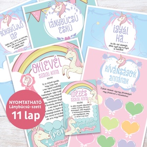 Unikornis Lánybúcsú Szett, 11 db lap, A4 méret, Művészet, Grafika & Illusztráció, Digitális, , MESKA