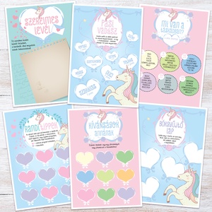 Unikornis Lánybúcsú Szett, 11 db lap, A4 méret - művészet - grafika & illusztráció - digitális - Meska.hu