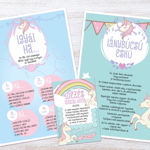 Unikornis Lánybúcsú Szett, 11 db lap, A4 méret - művészet - grafika & illusztráció - digitális - Meska.hu