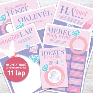 Lánybúcsú Szett, Gyémántgyűrűs mintával, 11 db lap, A4 méret, Művészet, Grafika & Illusztráció, Digitális, , MESKA