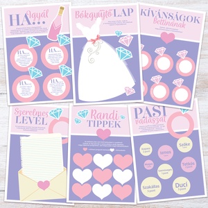 Lánybúcsú Szett, Gyémántgyűrűs mintával, 11 db lap, A4 méret - művészet - grafika & illusztráció - digitális - Meska.hu