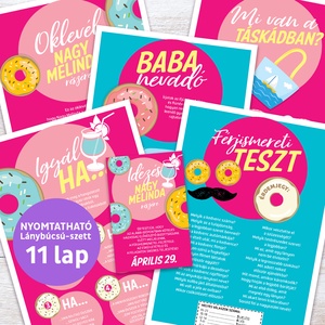 Fánkos Lánybúcsú Szett, 11 db lap, A4 méret, Művészet, Grafika & Illusztráció, Digitális, , MESKA